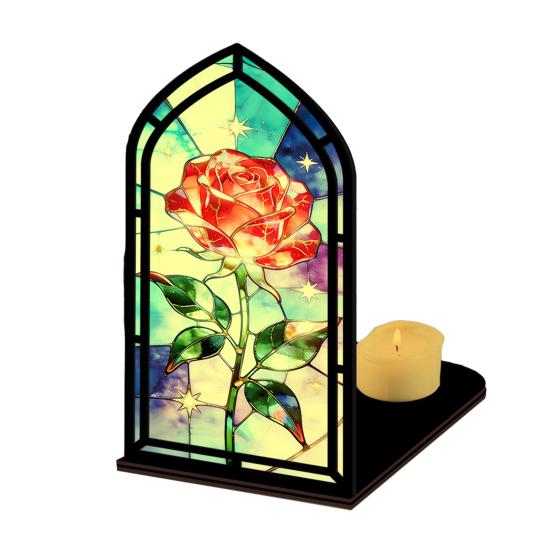 Gothic Book Nook Suncatcher Stained Glass Candle Holder Window Bookshelf Insert Diorama for Library Decor Bookish Gifts for Readers Book Lovers