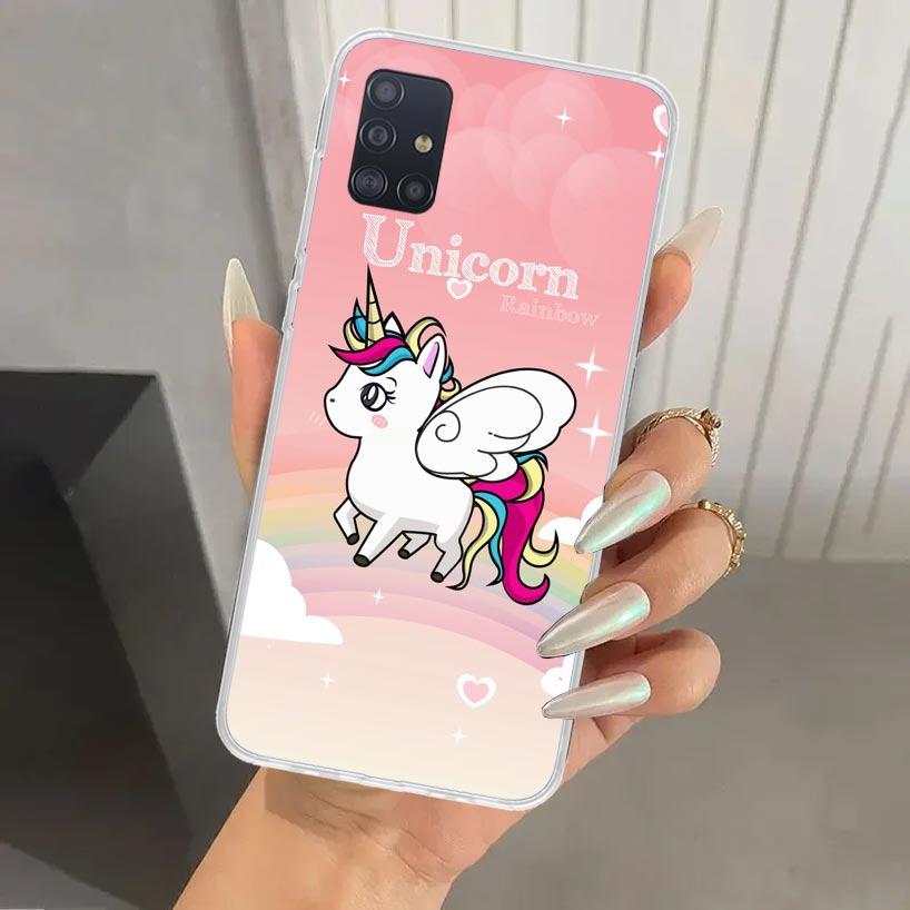 Pink Unicorn Rainbow Phone Case for Samsung Galaxy A52 A32 A22 A12 A02S A50S A30S A10S Note 20 Ultra 10 Plus S10 A31 A20 A71 A72