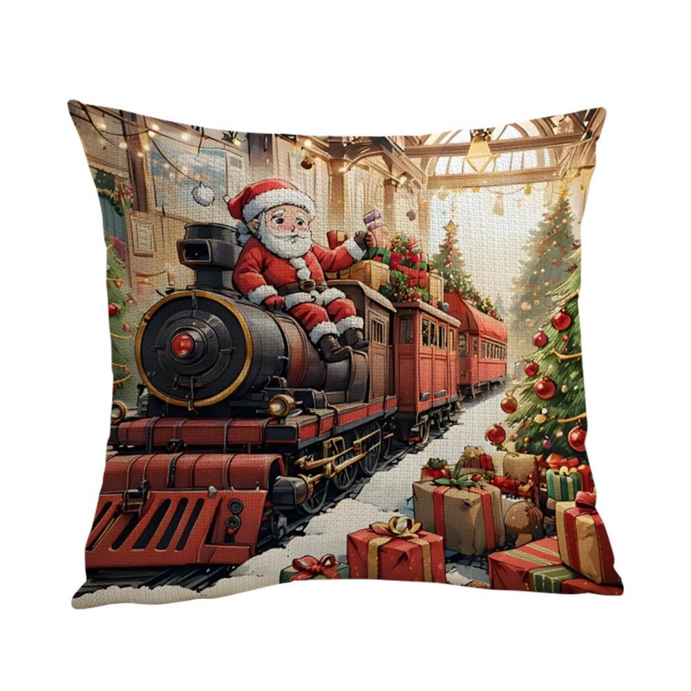 Flax Christmas Cushion Cover Luxury Xmas Throw Pillow Case Merry Christmas Pillow Cover  Bed