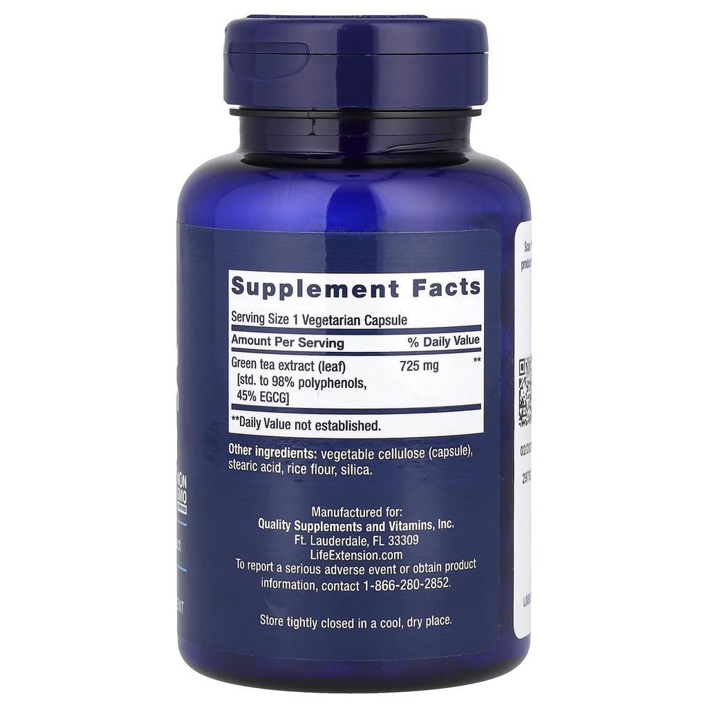 Life Extension Мега Экстракт Зеленого Чая, Низкое Содержание Кофеина, 100 Вегетарианских Капсул