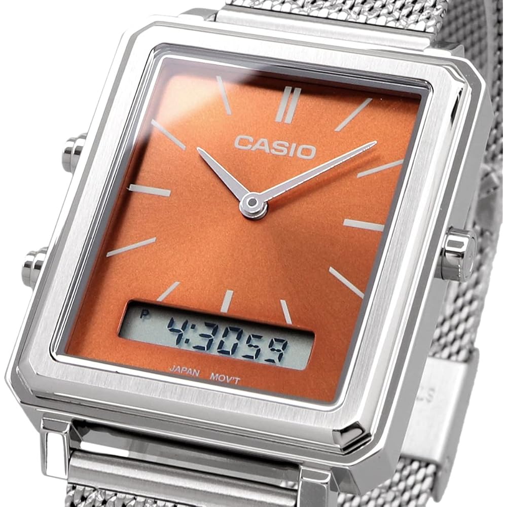 Casio Standard Analog-Digital Men's Watch MTP-B205M-5E Brown Stainless Steel Mesh Band