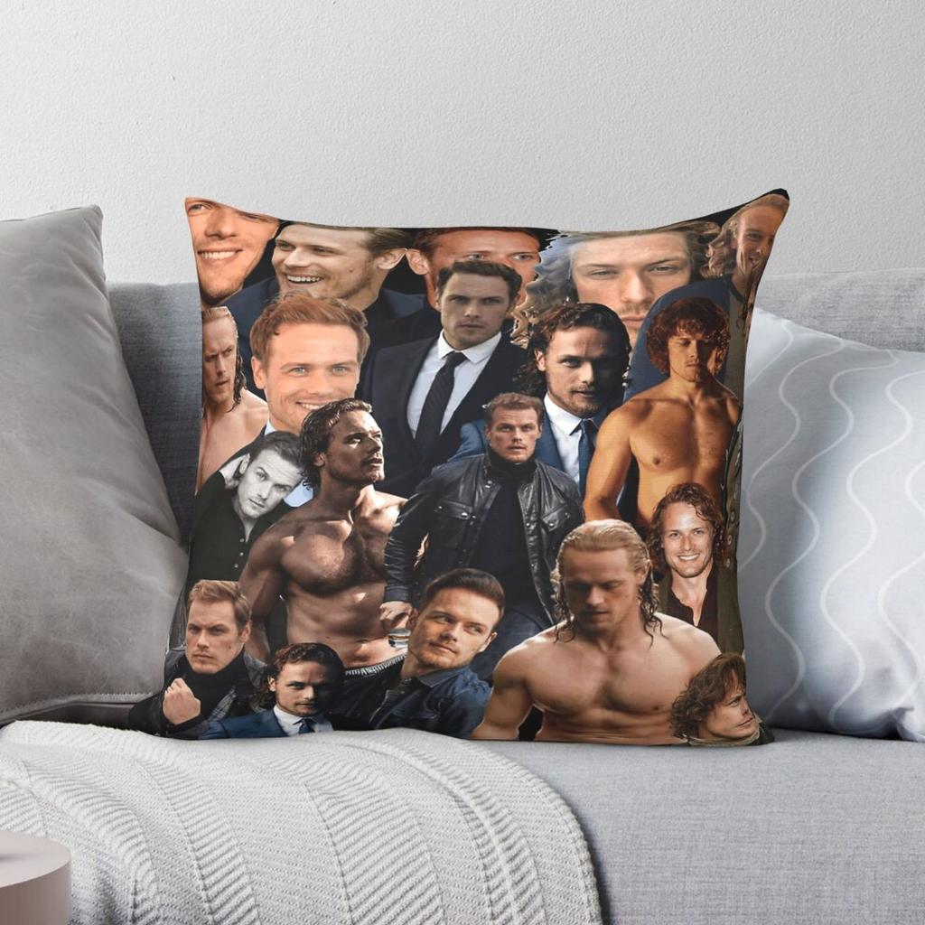 Sam Heughan Collage Square Pillowcase Polyester Linen Velvet Creative Zip Decorative Pillow Case Car Cushion Cover