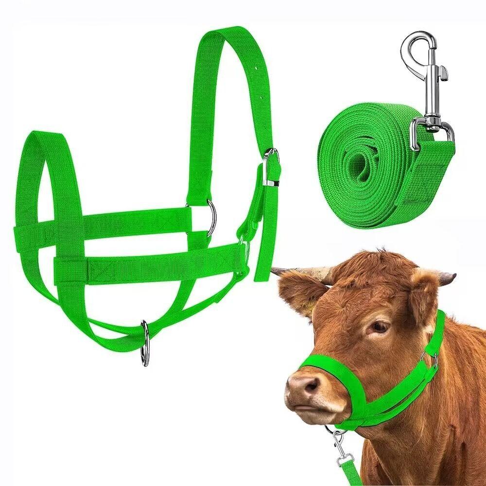 Adjustable Horse Halter Nylon Livestock Strap Animal Bridle Cow Halter with Lead Outdoor Use