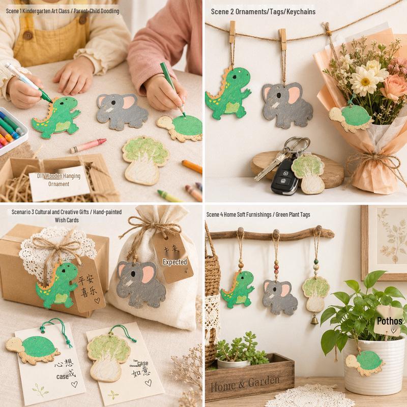 Hand-painted Wooden Graffiti Animal & Vegetable Pendant DIY Kit for Kids – Creative Coloring Gift