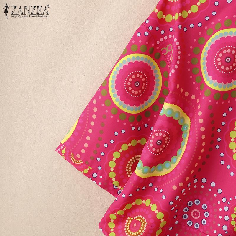 ZANZEA Женская повседневная блузка с круглым вырезом, ретро-принтом, свободным рукавом 3/4