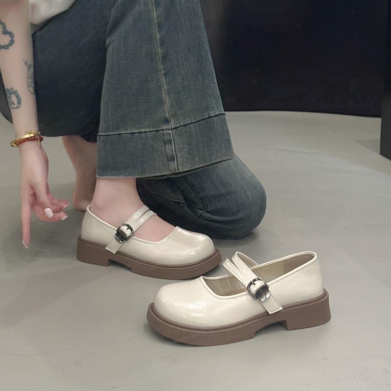 Женские туфли Мэри Джейн, одинарные туфли, весенние новинки, с юбкой, с открытым верхом, на низком каблуке, на толстом каблуке, на мягкой подошве, маленькие кожаные туфли женские
