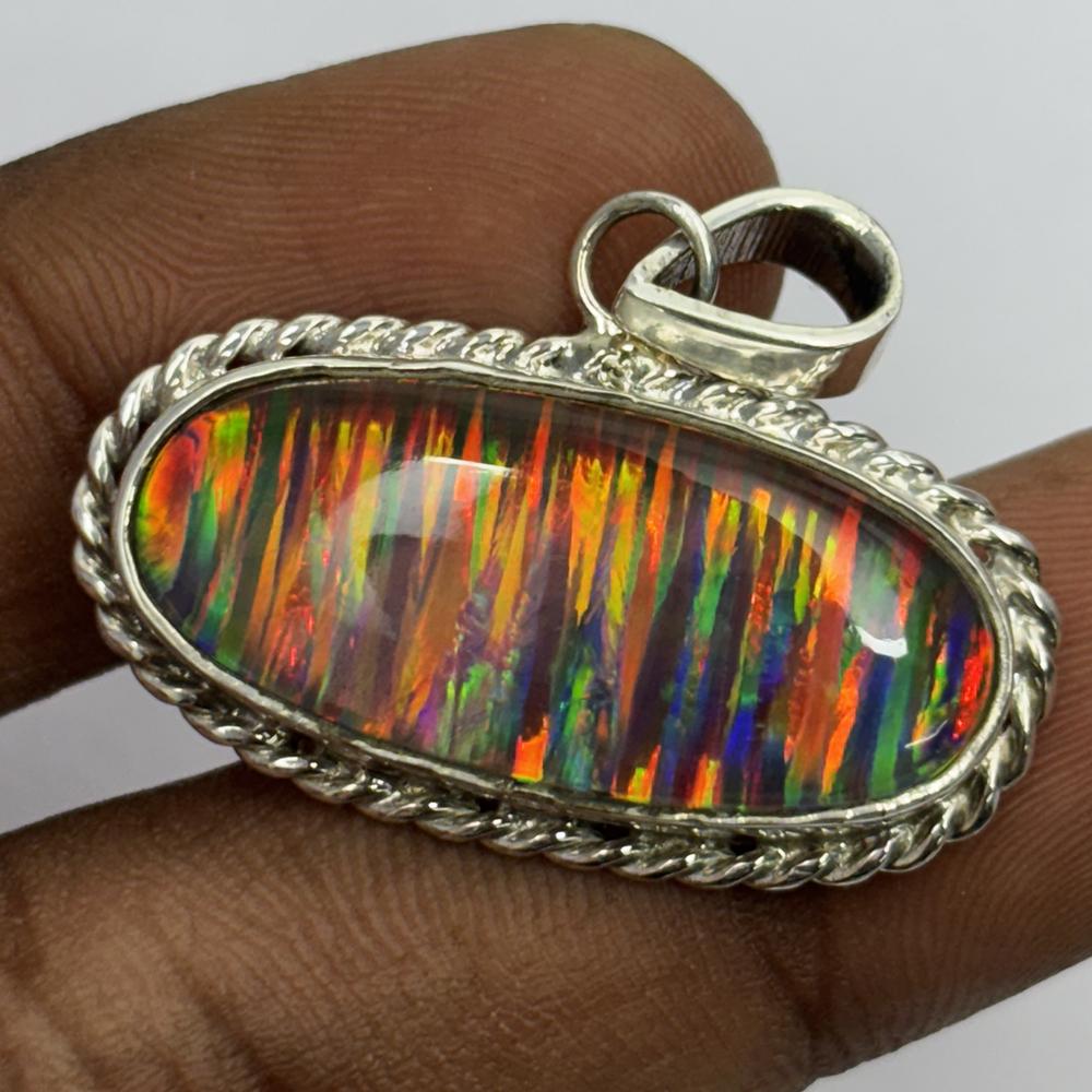 Natural Multicolor Opal 29 Ct 925 Sterling Silver Pendant Gift For Mom