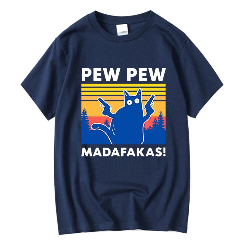 Pew Pew Madafakas Футболка Мужская С коротким рукавом Новинка Забавная Кошка Футболка Хлопок Свободный Топ Рубашки Футболка Летний Повседневный Свободный Мужской