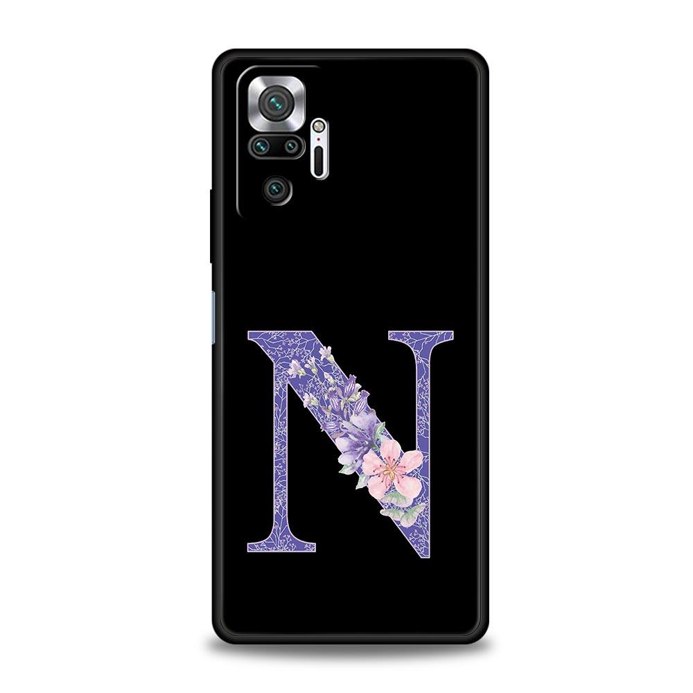 Чехол для телефона с фиолетовым цветком и буквами для Xiaomi Redmi Note 14 13 5G 10 11 12 Pro Plus 4G 14C 13C 12C 10C Черная крышка