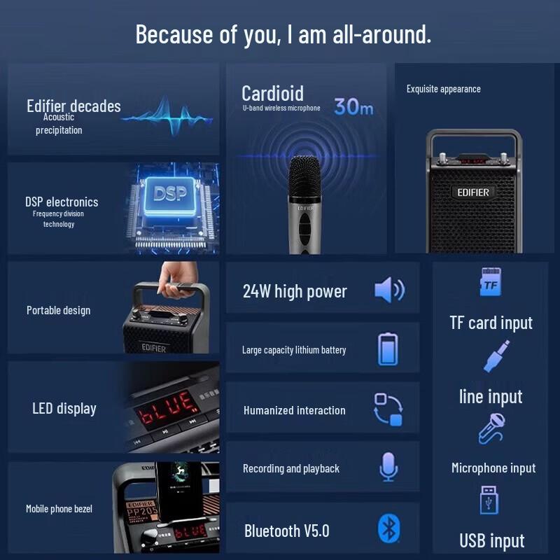 Беспроводной портативный Bluetooth-динамик KTV Edifier PP205, штекер CN (адаптер в комплекте)
