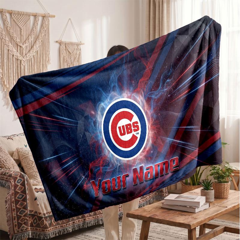 Chicago Cubs Flannel Blanket, Custom Name Text Personalized Soft Throw Blanket Home Decor Gift