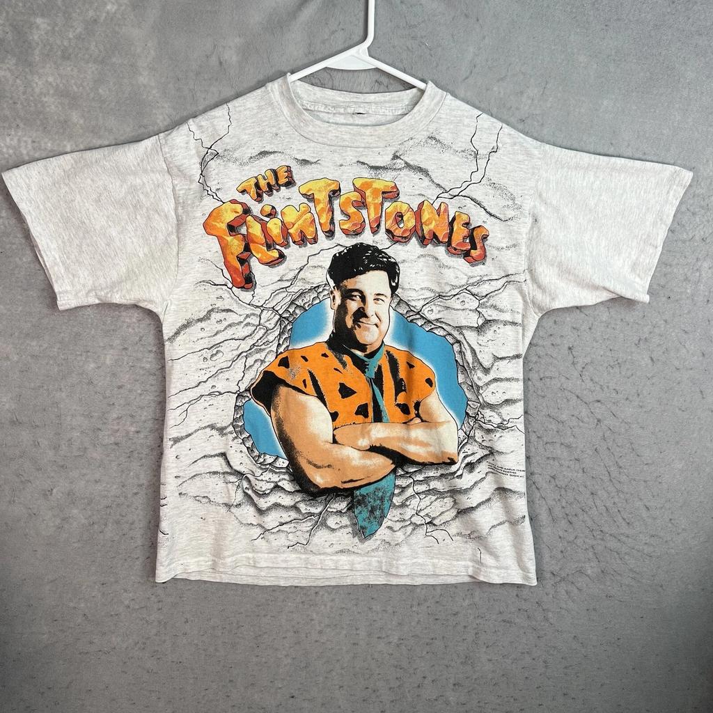 Vintage 90s The Flintstones AOP Movie Promo T Shirt Adult Large Gray Mens