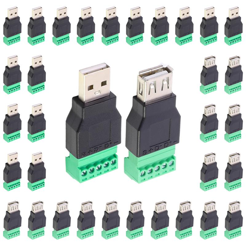 5/20/100 ШТ. USB 2.0 Тип A Папа/Мама на 5-контактный Винтовой Разъем Без Пайки USB Jack USB2.0 к Винтовому Клеммному Блоку Адаптер Штекер