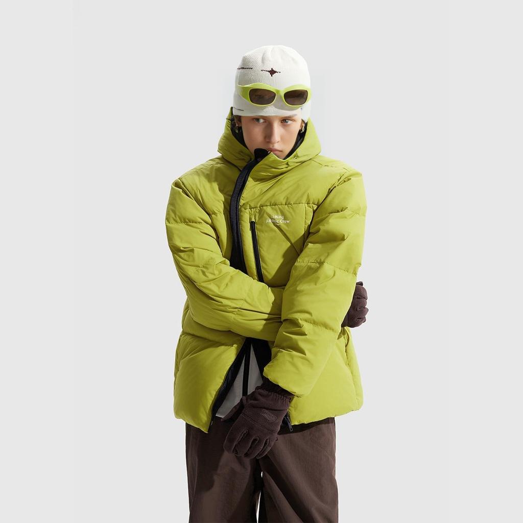 Li Ning Hot Pot Down Jacket Series Водонепроницаемая повседневная однотонная куртка с капюшоном, универсальная морозостойкая короткая зимняя куртка для мужчин, верхняя одежда AYMU259-5