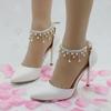 Pointed Toe Women Thin High Heels Rhinestone Tassel Pearls Shoes Pumps for Women White Pumps