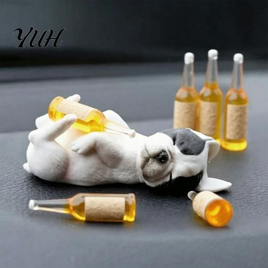 Realistic PVC Animal Models Sleeping French Bulldog Figurine, Mini Puppy Statue, Cute Lying Down Pet Car Dashboard Decorations Model for Decor,