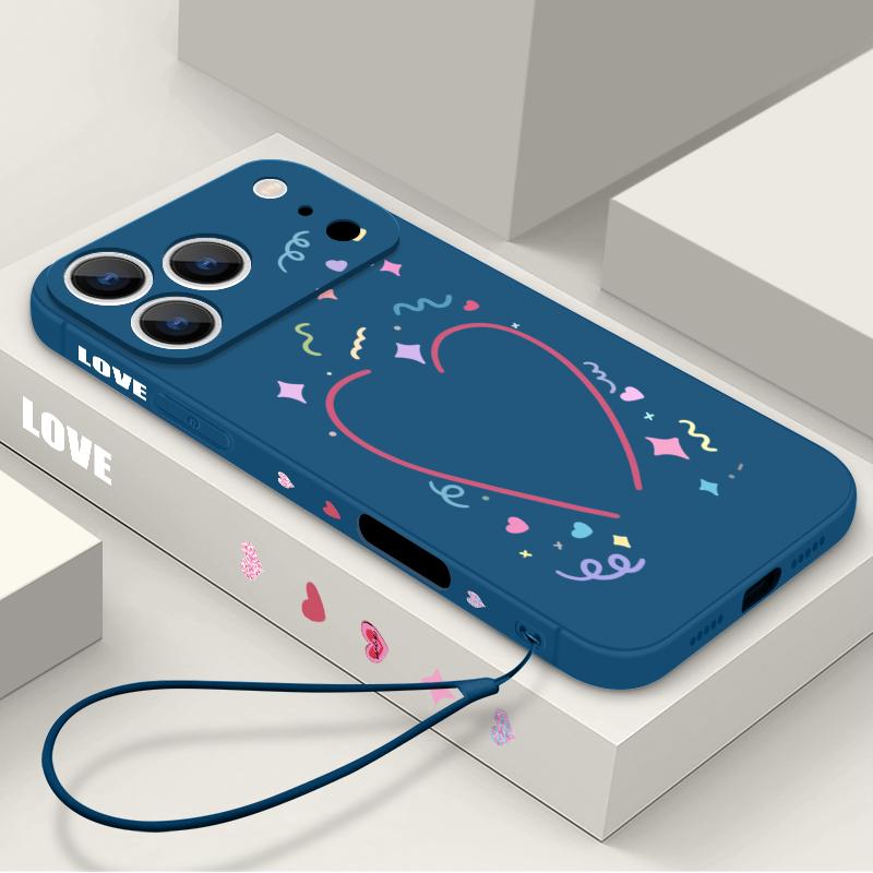 Милый Чехол-Ремешок с Узором Сердечки Для iPhone 17 Pro Max Funda iPhone 16 15 14 13 Pro Max 11 16E 17E Мягкий Силиконовый Чехол