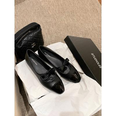 Версия из овчины~ виноградный ма тот же стиль, с первого взгляда стиль маленького аромата, туфли на плоской подошве, женские туфли Мэри Джейн с квадратным носком и бантом