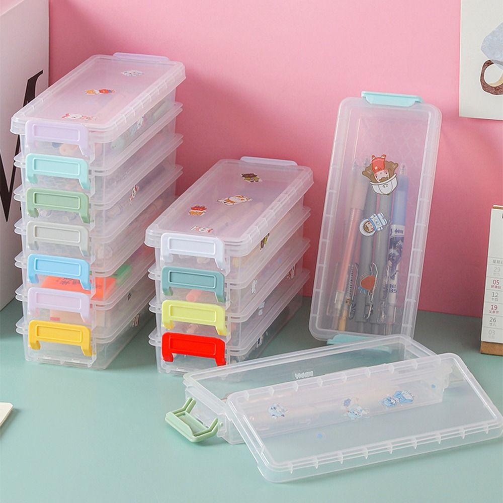 Portable Transparent Double-layer Pencil Case Large Capacity Multi-function Desktop Storage Box Glasses Case Stationery Box