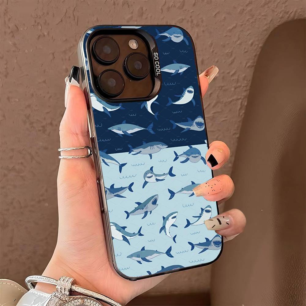 Чехол для телефона Mr-Shark-K для iPhone 17 17Air 16 15 14 13 12 11 Pro Max Plus Разноцветный Серебристый