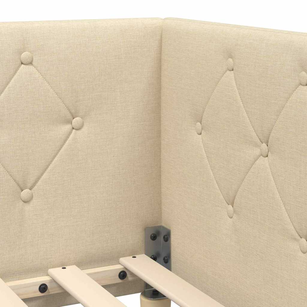 L Shaped Corner Bed Frame Cream 80 x 200 cm Fabric