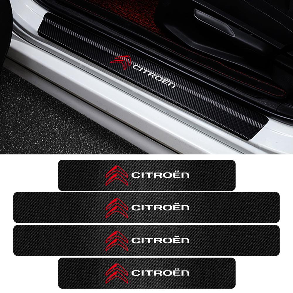 MVDC1 4Pcs Carbon Fiber Car Door Sill Plate Protectors Stickers For Citroen C1 C2 C3 C4 Grand Picasso C4L C5 C-ELYSEE Xsara Berlingo