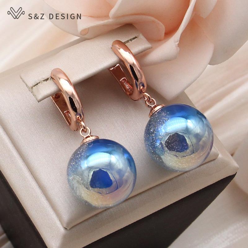 Модные круглые двухцветные бусины серьги-подвески для женщин свадебный темперамент розовое золото цвета ювелирные изделия