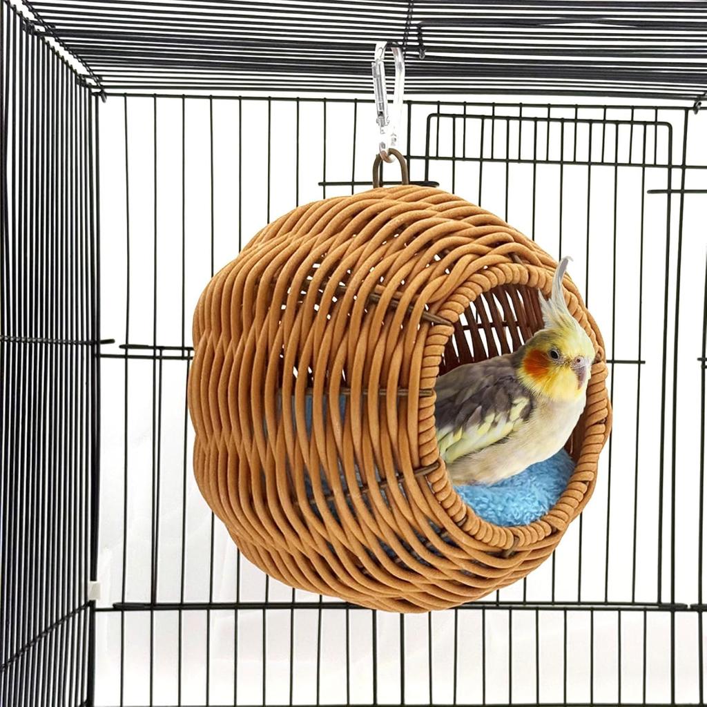 Rattan Bird Nest For Cage,Hanging Parrot Breeding Nesting House Washable Soft Lay Warm Sleep Hut Bird Cage Accessories For Cockatiels Budgerigars