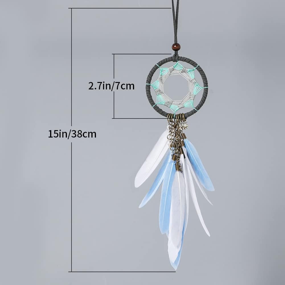 Alynsehom Dream Catcher Car Interior Rearview Mirror Hanging Decor Handmade Grids Nature Feather Small Boho Car Charms Pendant Accessories (Grey