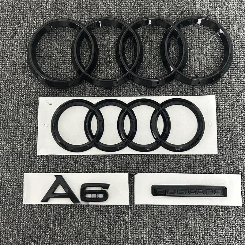 4PCS/set Auto Accessories For Audi A6 2020-2023 Car Logo 4 Ring Front Grille Badge Rear Luggage Compartment Sticker