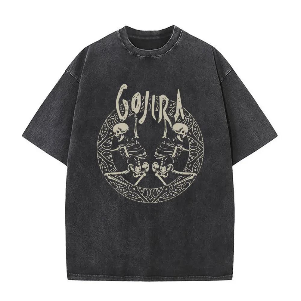 Стирка Винтажная Металлическая Группа Gojira Графическая Футболка Fortitude Мужская Мода Ретро Рок Футболки Мужская Хлопковая Оверсайз Футболка