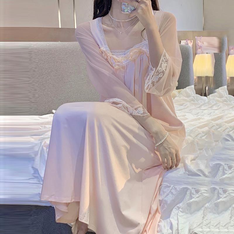 Пижамное платье для женщин в свободной свободной пижаме большого размера с длинными рукавами в стиле принцессы