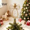 Metal Wire Angel Figurine Christmas Tree Topper, Gold Glitter Crown Elegant Room Display Ornament for Holiday Home Decor And Seasonal Indoor