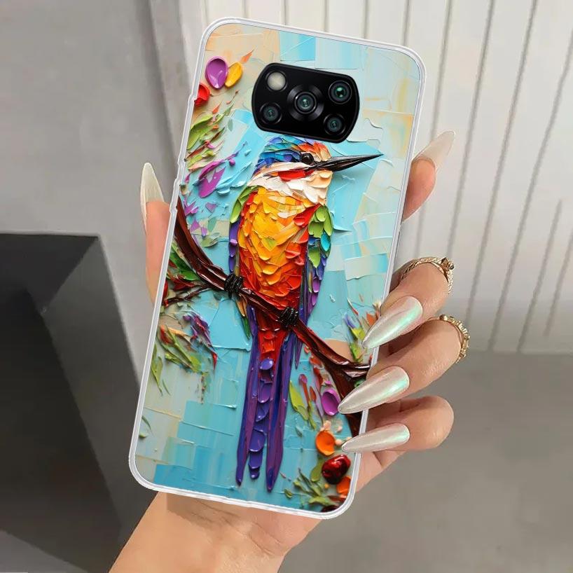 Масляная живопись животных Чехол для телефона с птицами для Xiaomi Poco X5 X6 X7 Pro F7 Ultra M7 Redmi 15 15C 13 13C 12 12C 10 10A 10C 9 9A 9C 9T Sh