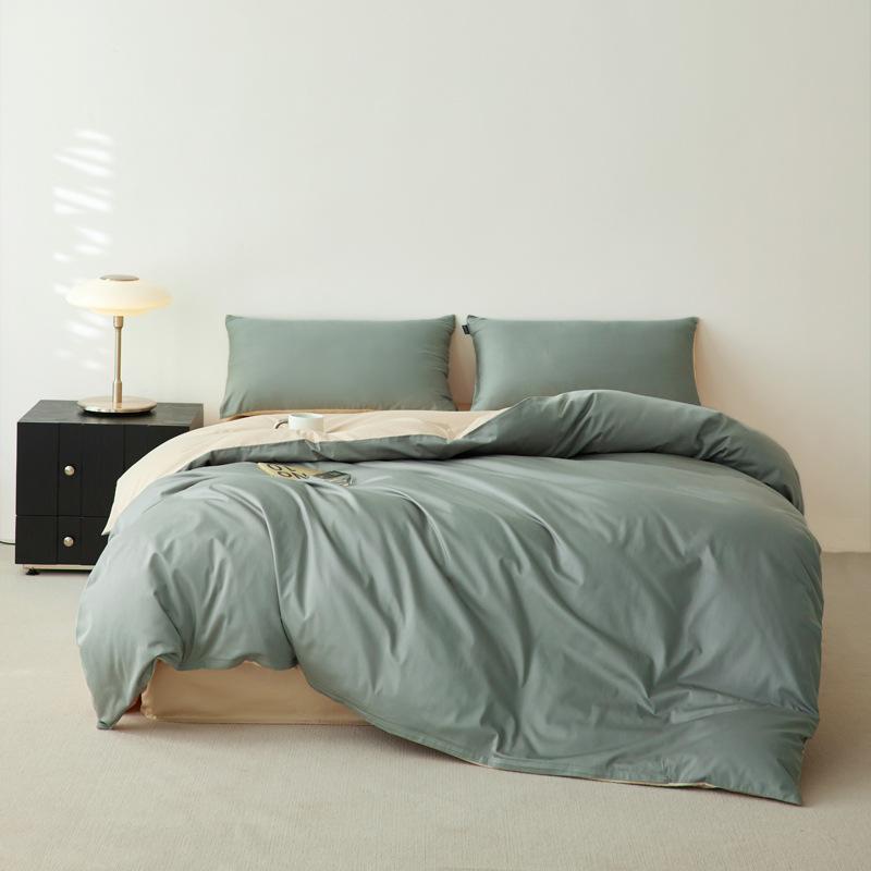 Pure cotton long-staple cotton satin solid color four-piece set, cotton light luxury high-end high-count and high-density bedding four-piece set