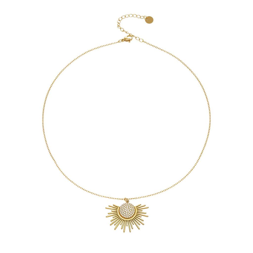 Ожерелье с подвеской-солнцем из циркона 5A, нержавеющая сталь с покрытием 18 карат золотом