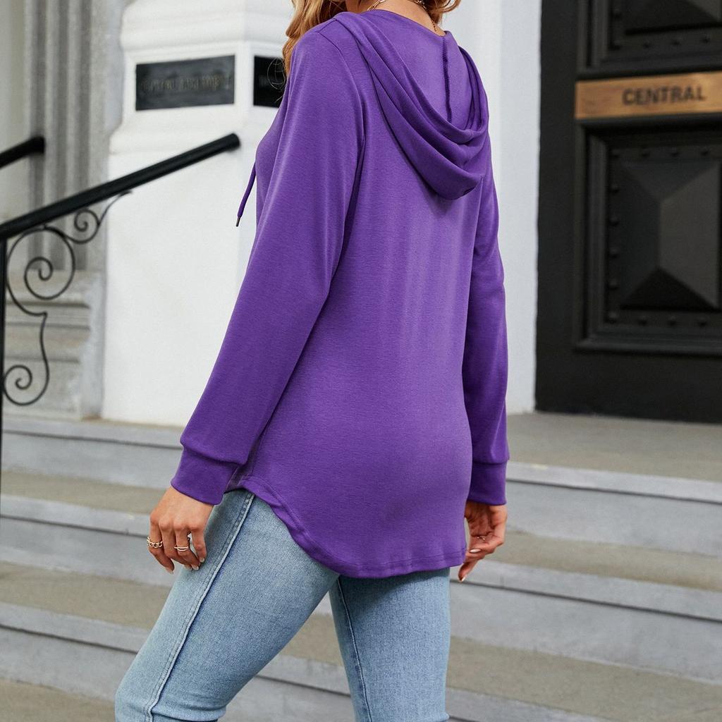 JKASHDK Женская мода на лето и весну, повседневные однотонные свободные блузки и рубашки с длинным рукавом и v-образным вырезом с принтом