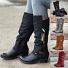 Женские однотонные высокие сапоги на квадратном каблуке с застежкой-молнией, туфли до колена, сапоги с круглым носком