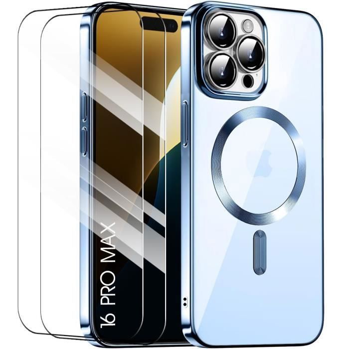 Coque de protection - pour iPhone - 16 Pro Max - Silicone souple - Antichoc - Contour bleu