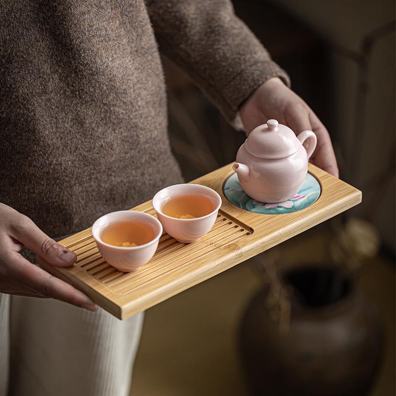 Handmade flower-picking teapot, teacup, Kung Fu tea set, dry brewing small set, one pot and two cups, pink tea set, women's brewing teapot cup.