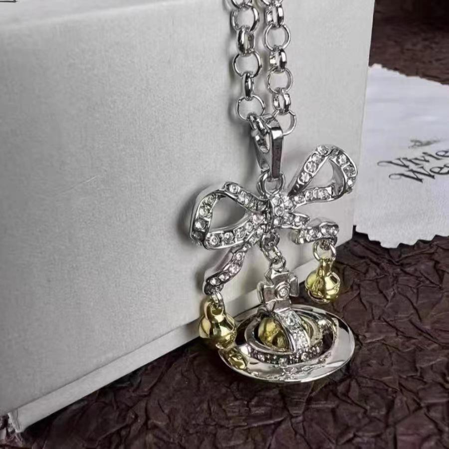 Брошь и ожерелье «Серебряный рождественский колокольчик вдовствующей императрицы Цыси с бантом Сатурна» — элегантные украшения высокого класса для женщин