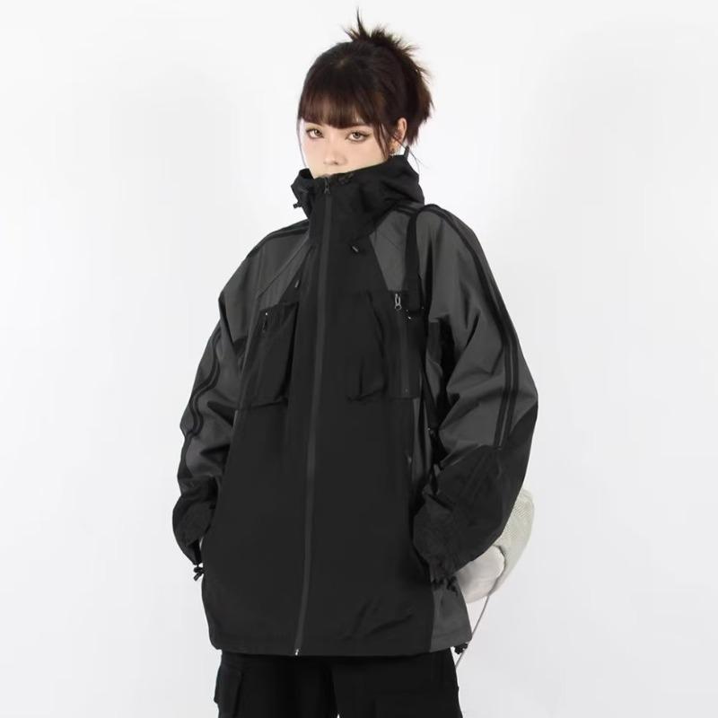 Уличная куртка Techwear, женские ветровки, винтажные спортивные куртки в стиле Харадзюку, уличный анорак на молнии с капюшоном