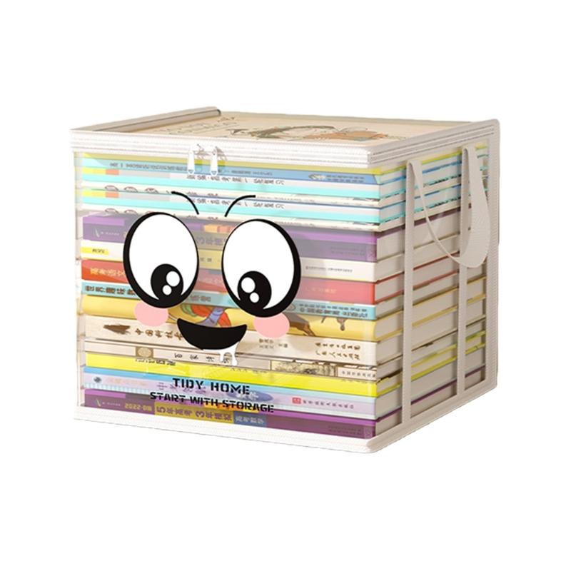 Clear PVC Book Storage Box Large Opening Design Double Handles Pliable Organiser for Home Office Classroom