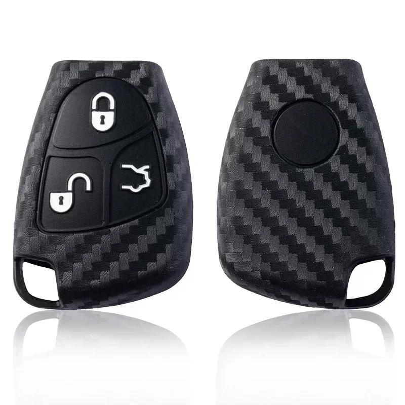 New Carbon Fiber Silicone Car Key Case For Mercedes Benz C B E R Class Gl Cls Clk Slk W203 W211 W204 3Bnt Remote Key Cover