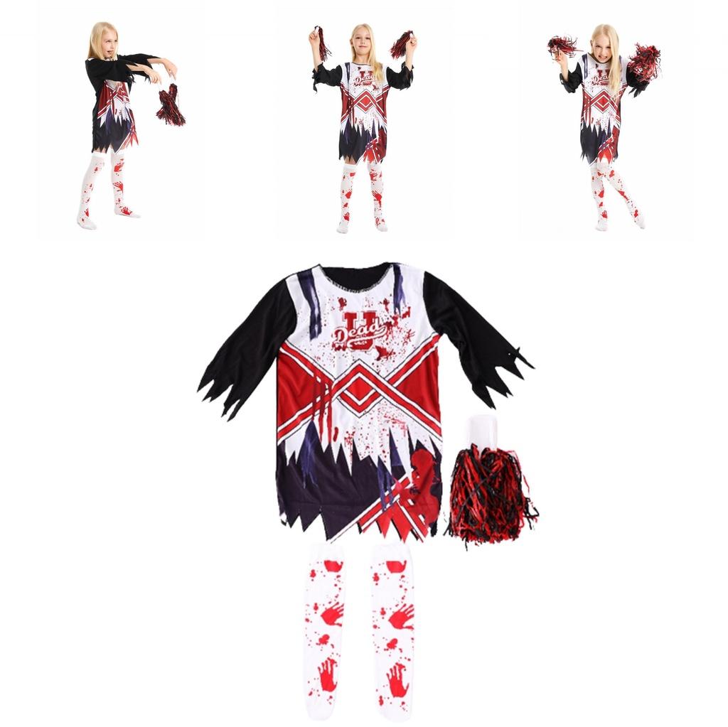 Жуткий костюм косплей зомби-чирлидерши для девочек на Хэллоуин для карнавалов и вечеринок