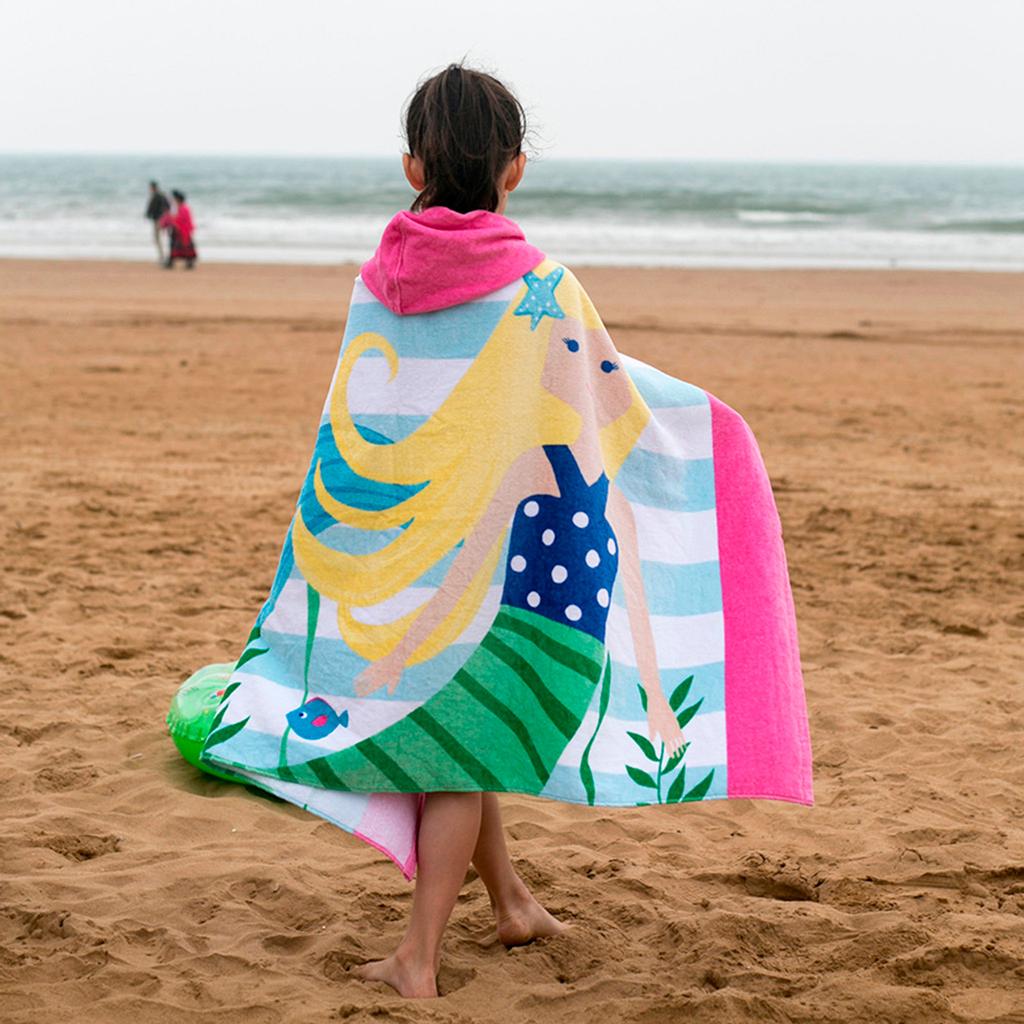 Детское детское плавательное пляжное банное полотенце с капюшоном из мультфильма, утепленный мягкий плащ