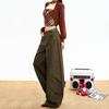 Retro brown coffee wide-leg jeans women's autumn and winter new splicing versatile loose and thin mopping pants American style