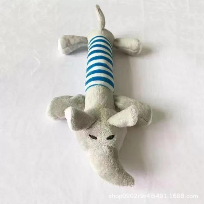 Blue Striped Elephant Plush Dog Toy, Squeaky Stuffed Animal Chew Toy for Small Medium Dogs, Interactive Pet Play Gift