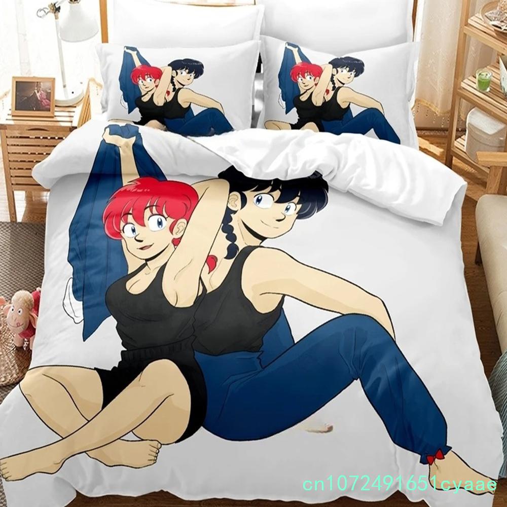 Постельное белье Ranma 1/2 Односпальный Полутораспальный Двуспальный Кинг-сайз Комплект постельного белья Взрослые Мальчики Спальня Наборы пододеяльников 3D-принт Аниме Комплект простыней