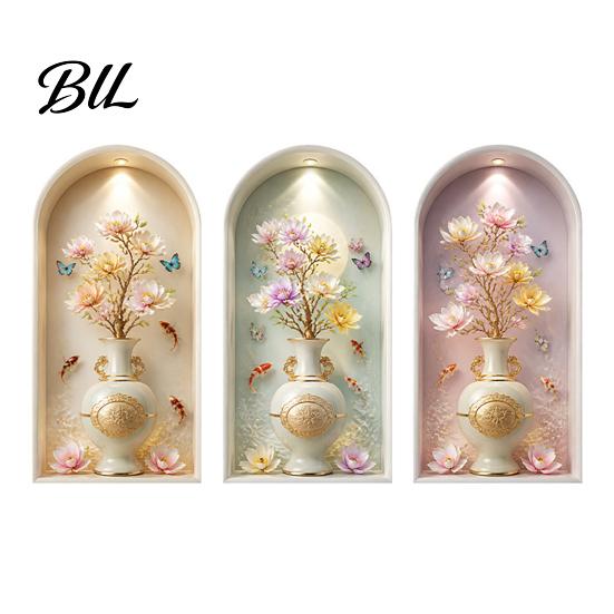 Peel And Stick Wall Art 3Pcs Arched Flower Stickers, Boho Style Floral Plant Decals, Self Adhesive PVC Wallpaper for Cabinet Door Decor Living